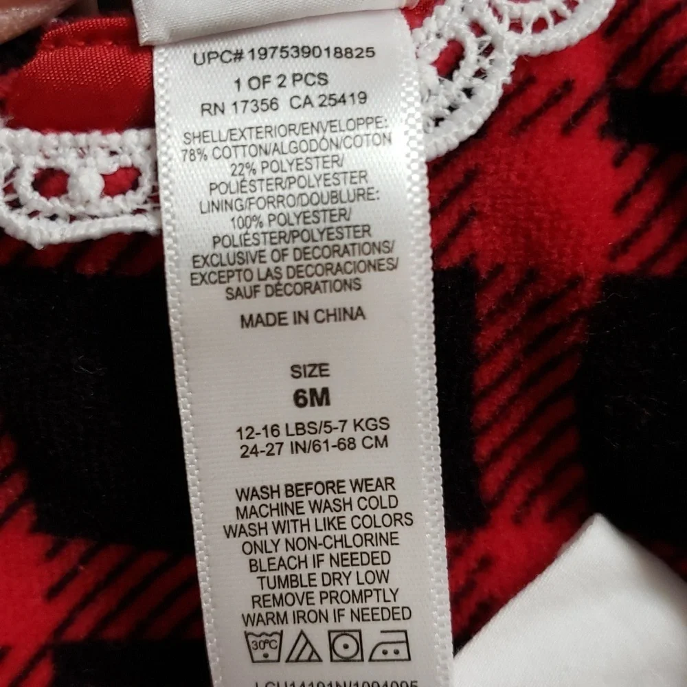 Little Me NWT Red and Black Plaid Dress with Lace/Bow Trim and Tights